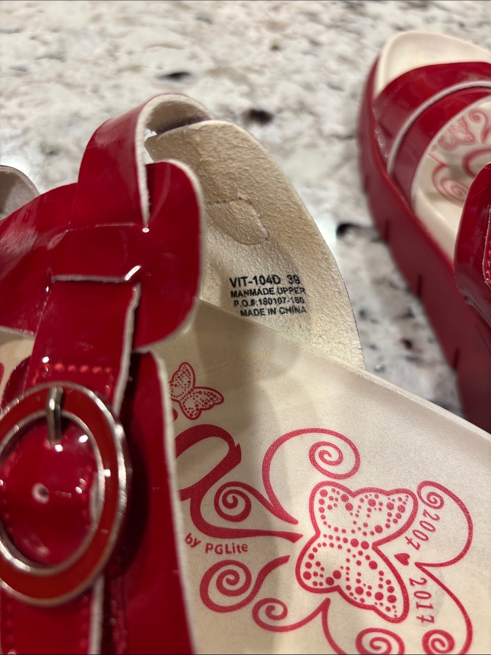 Alegria Red Patent Slide Sandals with Buckle Accents-Size 39- - Picture 6 of 8